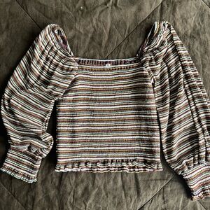 Anthropologie Multicolor Striped Puff Sleeve Blouse